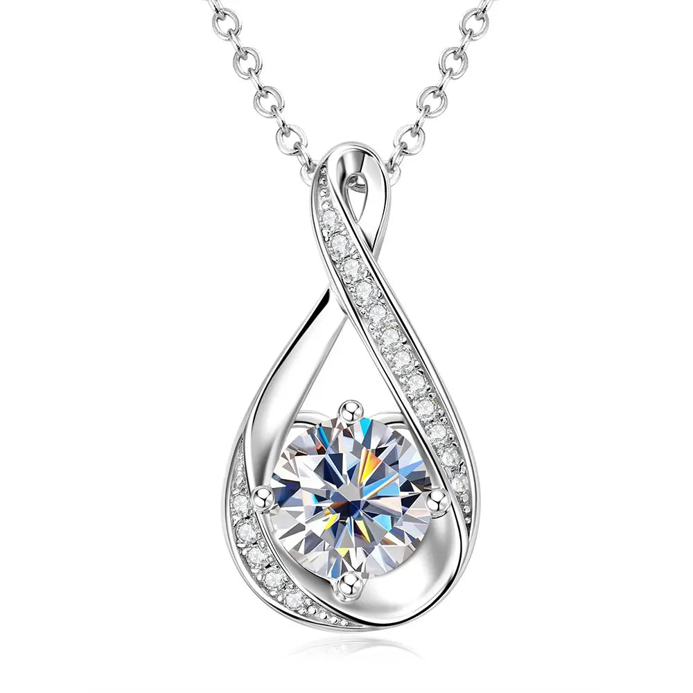 Lnngy 8MM 2.0CT Round Cut Moissanite Necklace 14K Gold Filled Infinity Pendant Necklace for Women Wedding Jewelry Gift