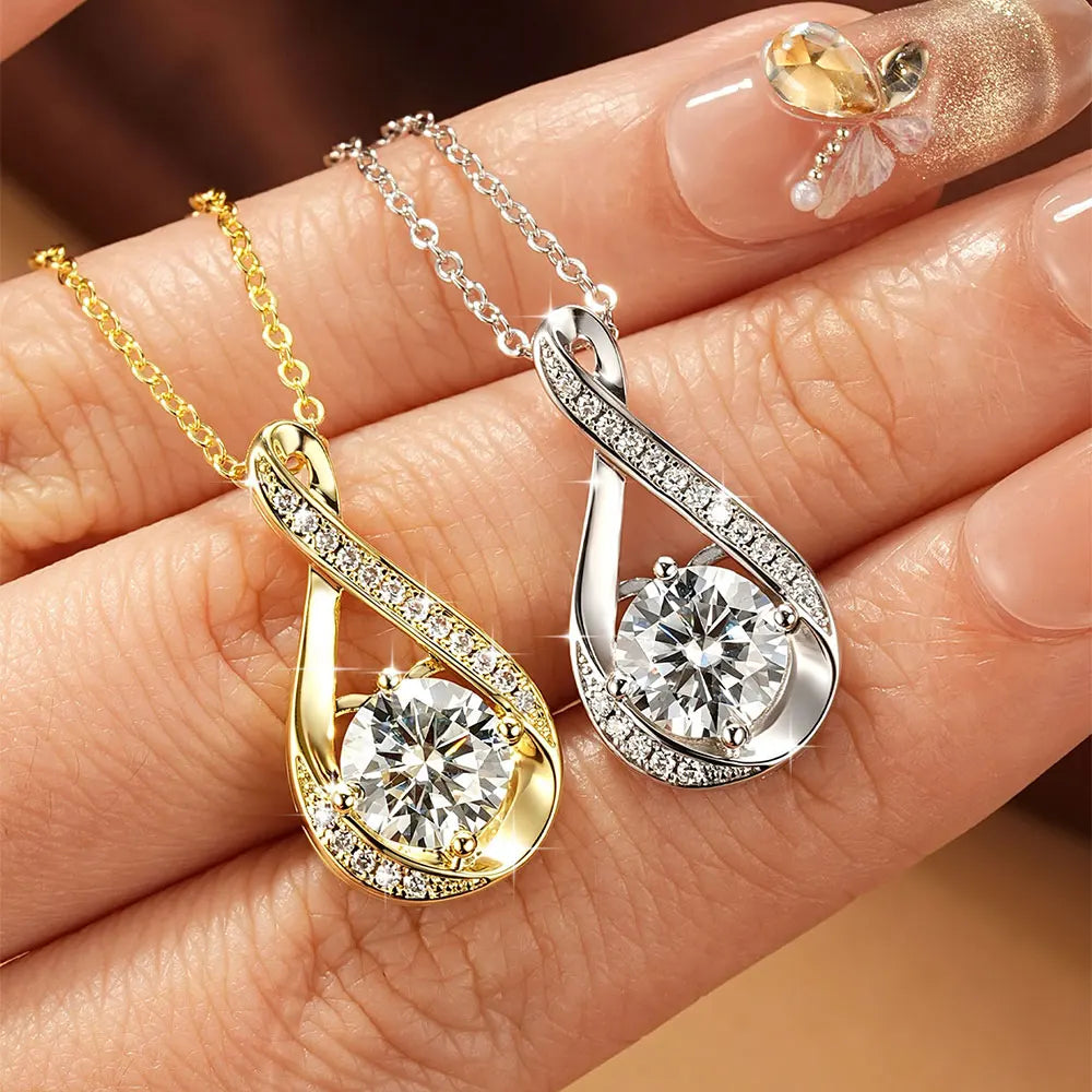 Lnngy 8MM 2.0CT Round Cut Moissanite Necklace 14K Gold Filled Infinity Pendant Necklace for Women Wedding Jewelry Gift