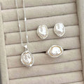 Exggerated Golden Baroque Imitation Pearl Jewelry Set for Women Vintage Snake Chain Necklace Open Cuff Bangle and Ring Jewellry