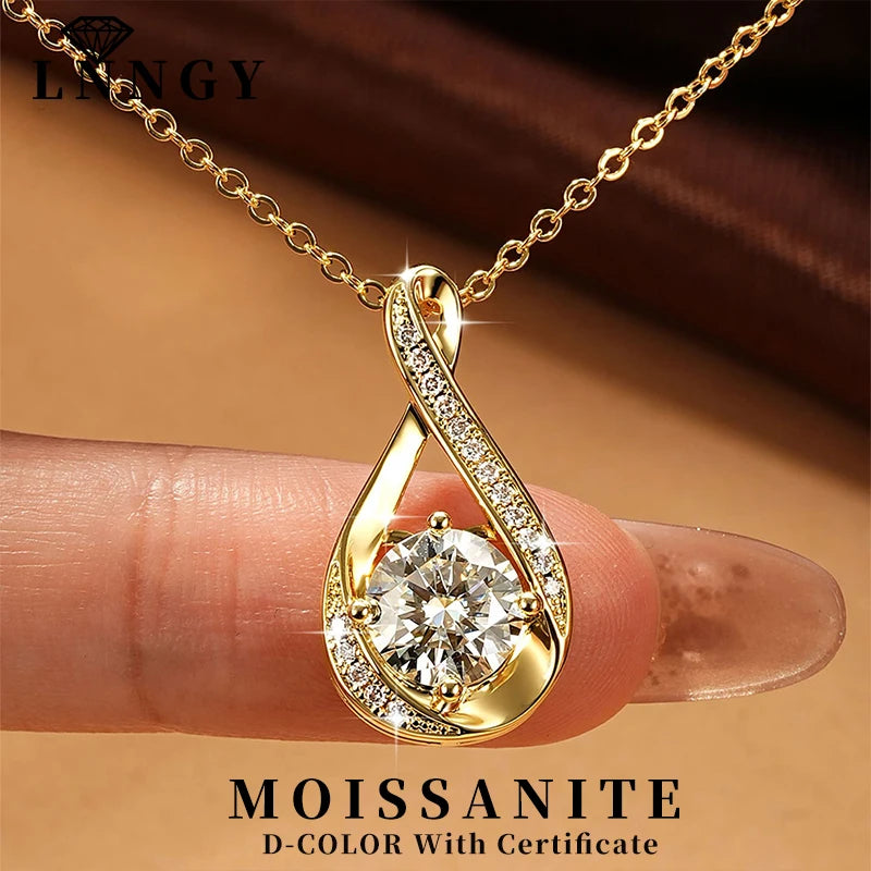 Lnngy 8MM 2.0CT Round Cut Moissanite Necklace 14K Gold Filled Infinity Pendant Necklace for Women Wedding Jewelry Gift