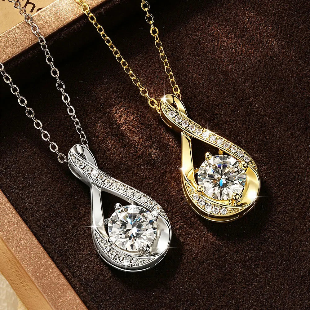 Lnngy 8MM 2.0CT Round Cut Moissanite Necklace 14K Gold Filled Infinity Pendant Necklace for Women Wedding Jewelry Gift